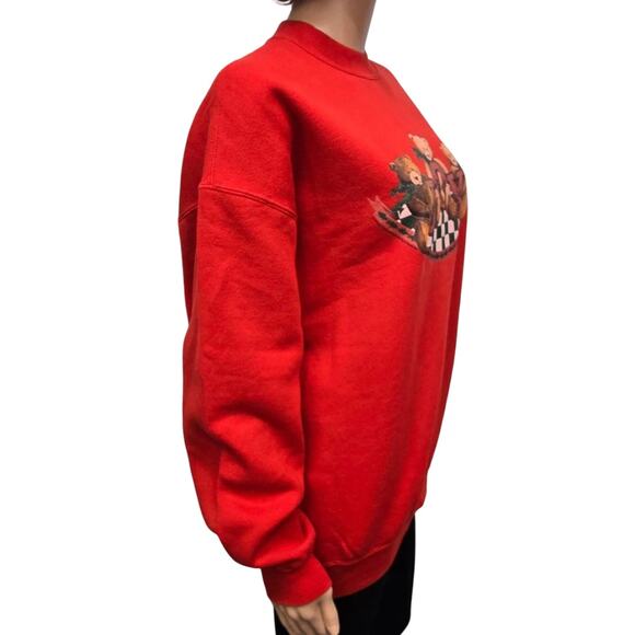 Vintage 90s Miller Sweatshirt XL Joy Teddy Bear Christmas USA Made Mockneck Red - Picture 7 of 11